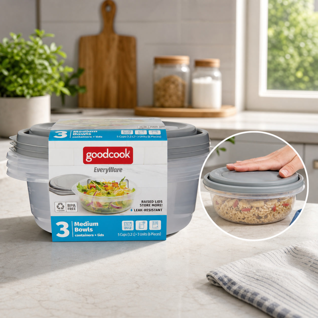 Food Storage Pantry - 6 Stück runde 5-Cup-Lebensmittelbehälter mit Deckeln,