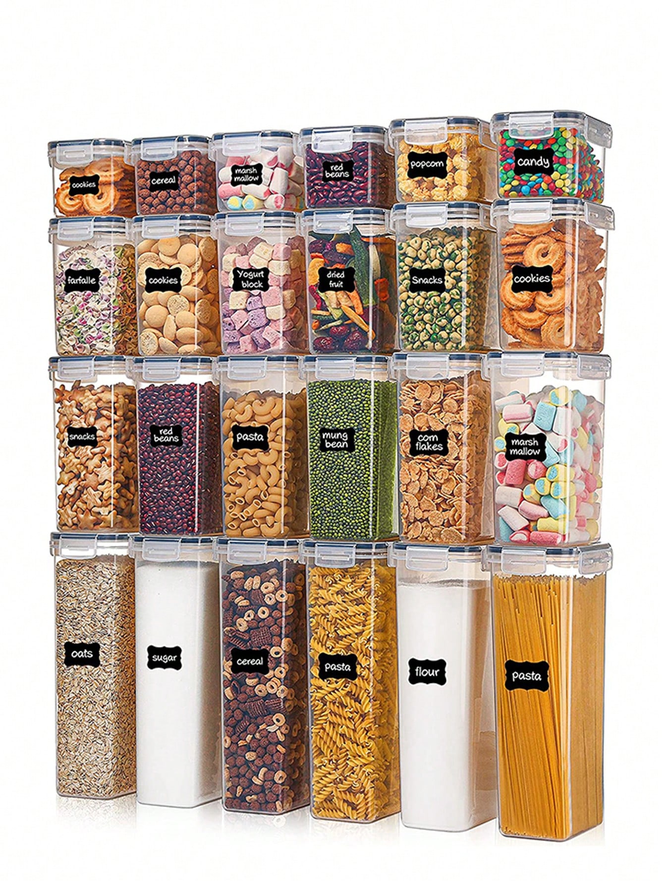 Food Storage Pantry - 48 Stück luftdichte Lebensmittelbehälter, kostenlose Kunststoff-Spaghetti-Behälter