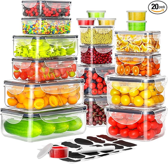 Stackable Pantry Bin - 40-teiliges luftdichtes Lebensmittel-Aufbewahrungsbehälter-Set, 20 durchsichtige stapelbare