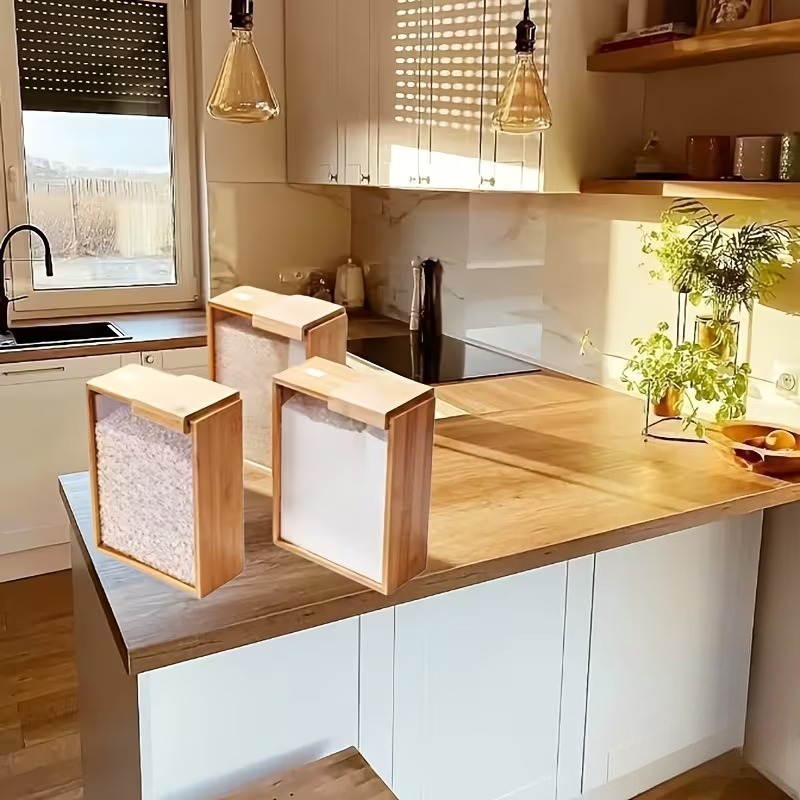 Stackable Pantry Bin - 3 Stück Bambus-Aufbewahrungsbehälter mit luftdichtem Schiebedeckel