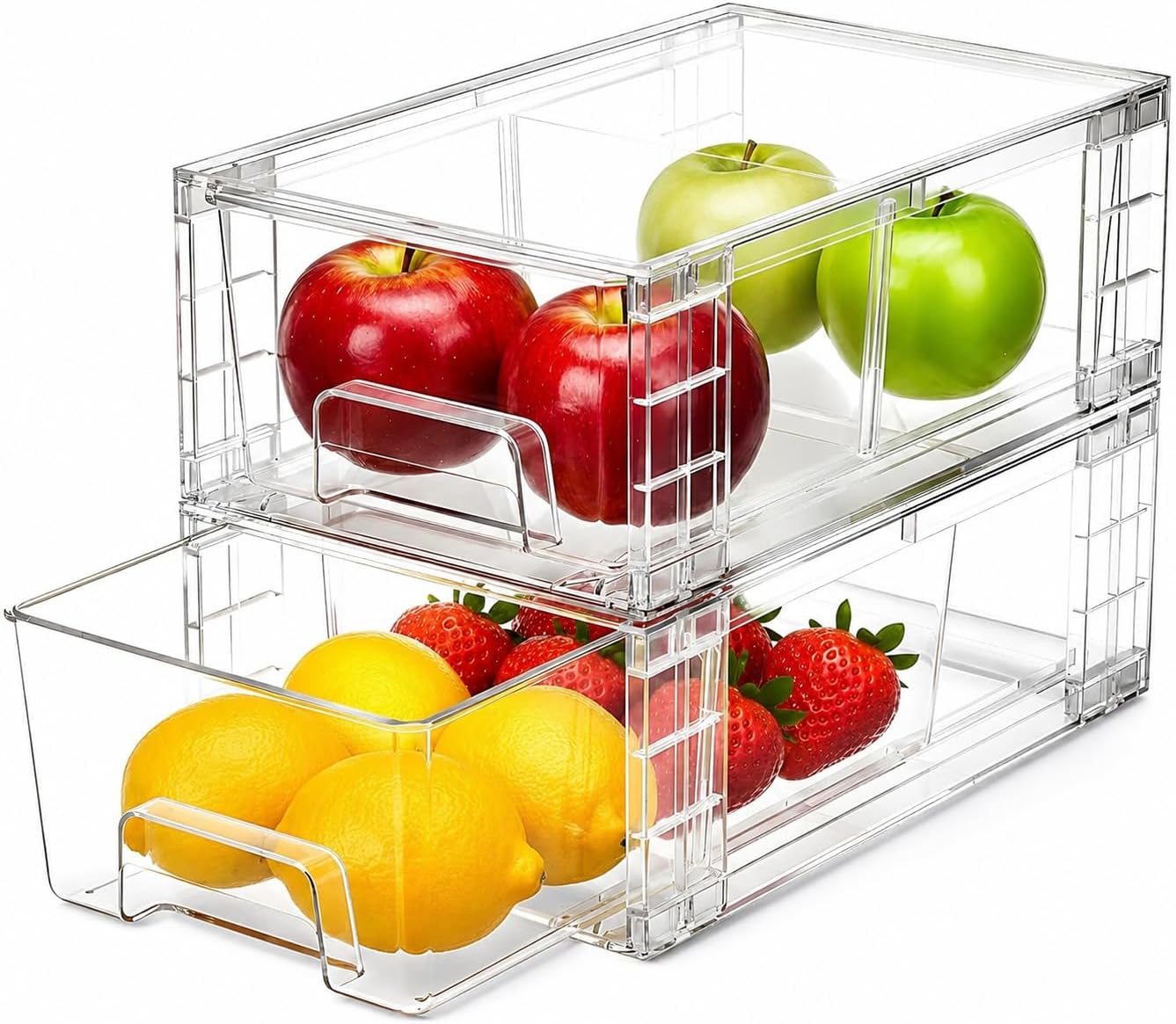 Stackable Pantry Bin - 2er-Pack stapelbare Aufbewahrungsschubladen, Kunststoff-Organizer-Behälter mit Griffen