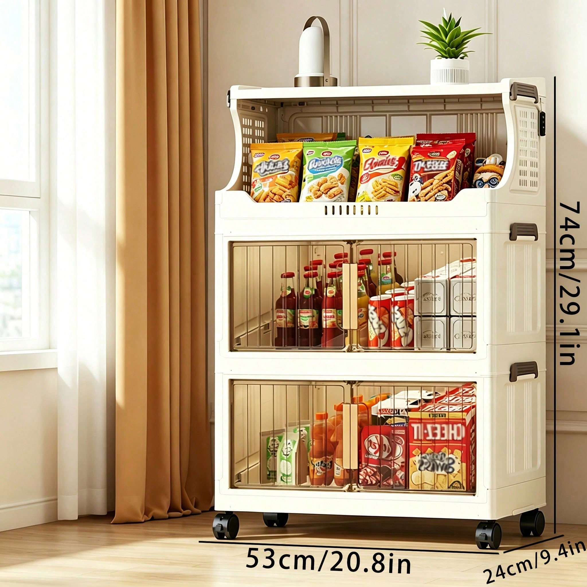 Stackable Pantry Bin - 20,8 Zoll breiter, zusammenklappbarer Aufbewahrungsbehälter, platzsparender,