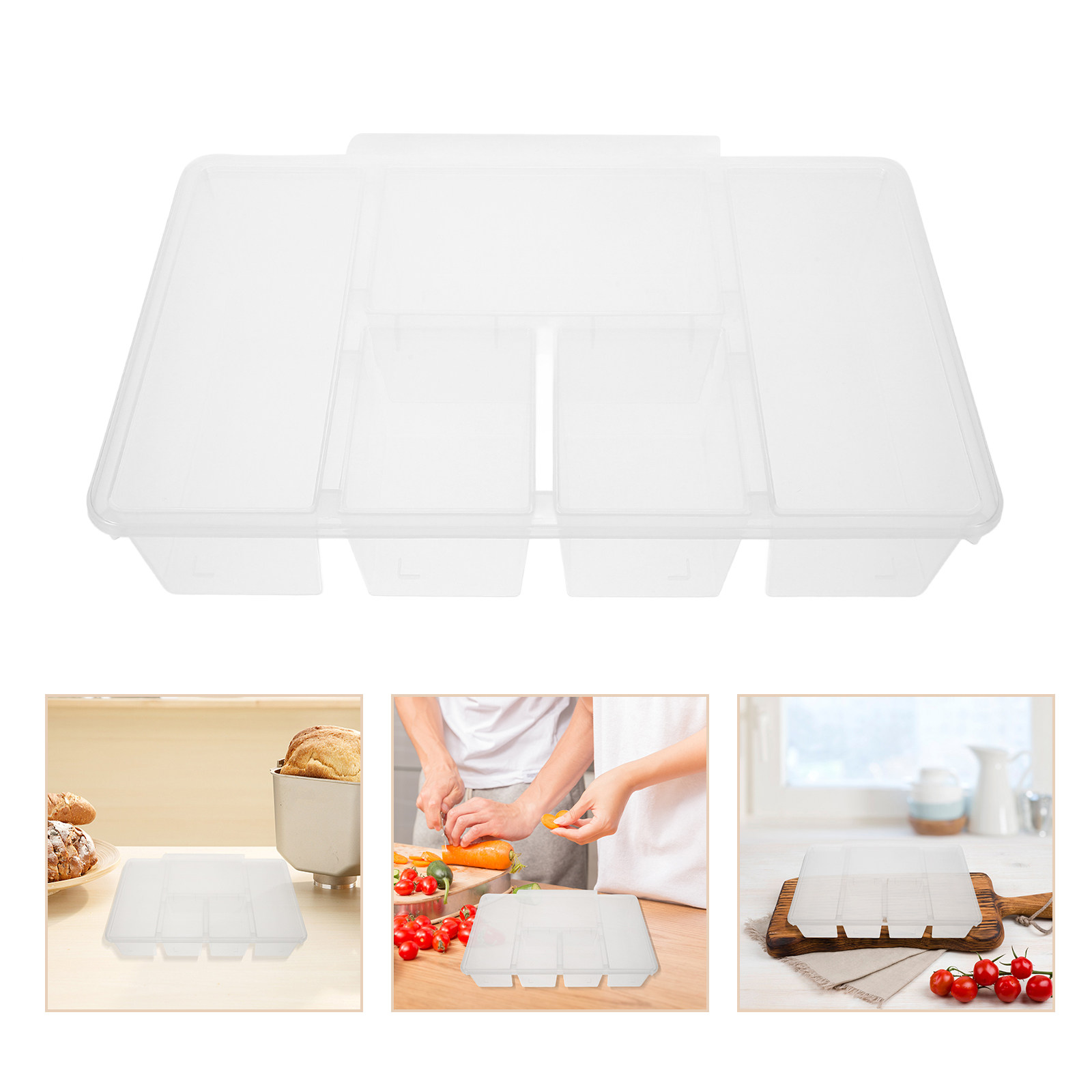 Food Storage With Dividers - 5-Fach-Gemüsebehälter aus PP-Material, luftdichter Kühlschrank-Organizer, Snack-Organizer,