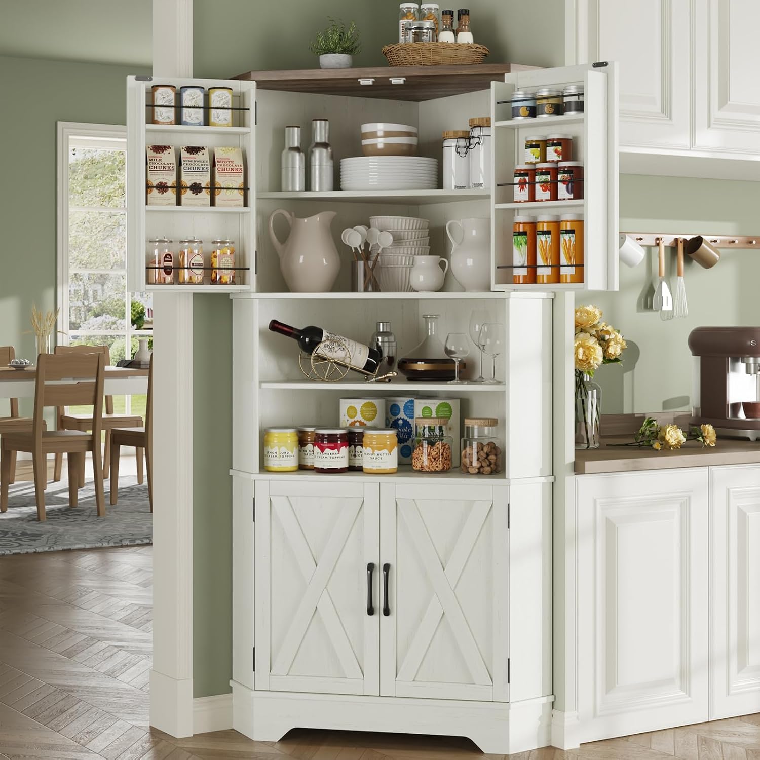 Food Storage Kitchen Cabinet - # Eckschrank, 67''H Küchenvorratsschrank, 6-stöckiger Eck-Vorratsschrank