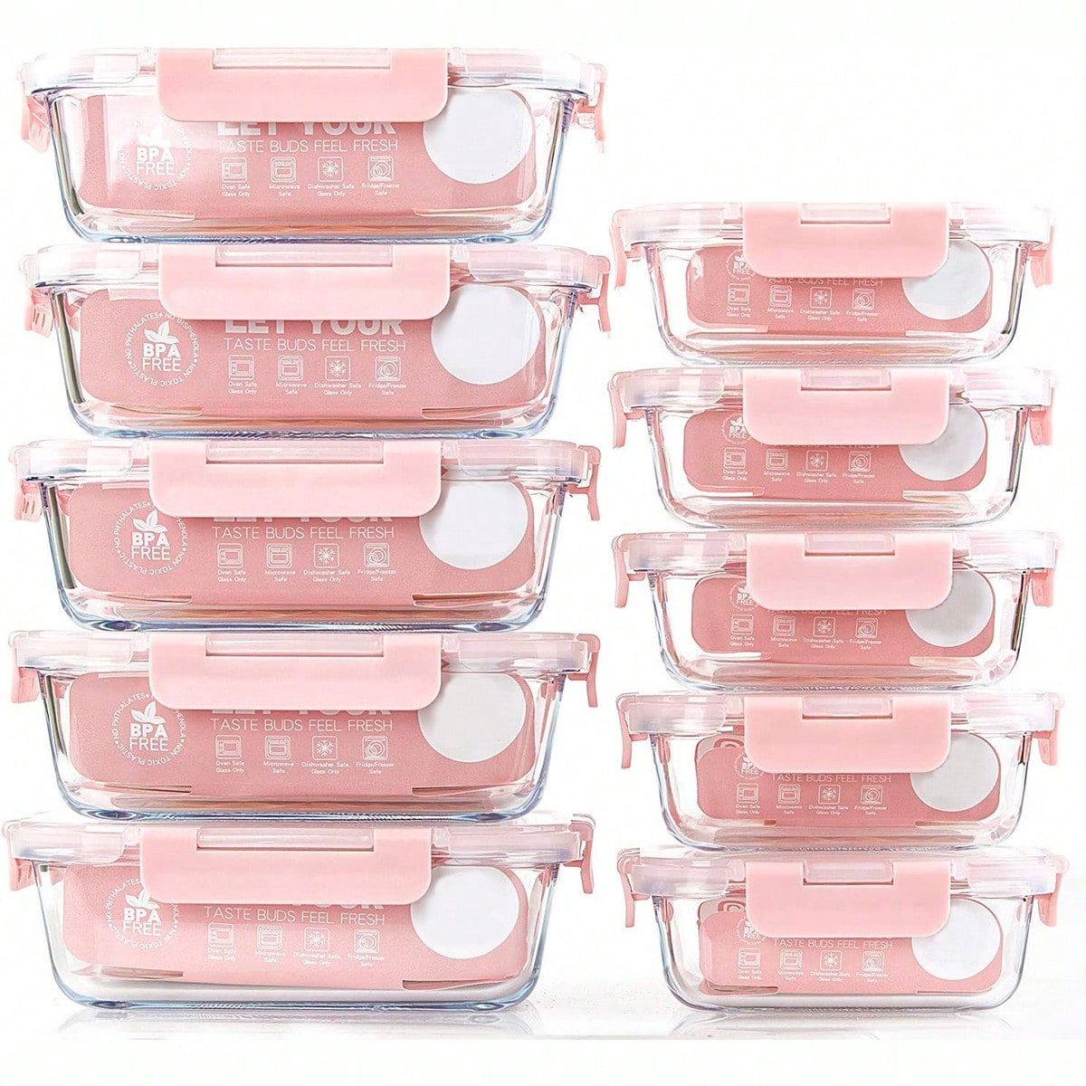 Food Storage Glass Containers - 10er-Pack Glas-Mahlzeitbehälter, Lebensmittelbehälter mit luftdichten Deckeln,
