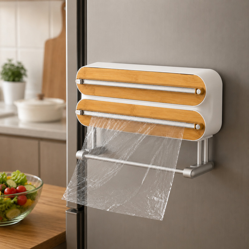 Food Storage With Dividers - Magnetischer Frischhaltefolienschneider und -spender, Wandmontierter Kühlschrank-Organizer,
