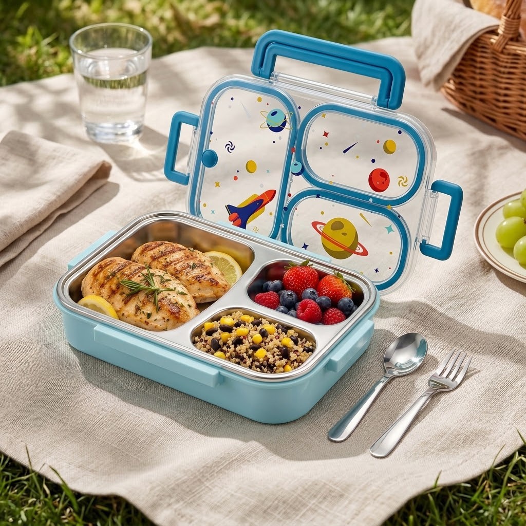 Food Storage Dividers - 900ML Niedliche 304 Edelstahl Bento-Lunchbox mit