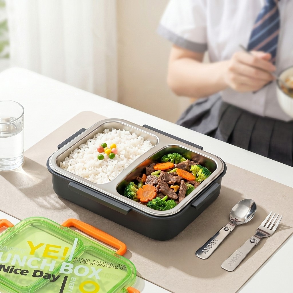 Food Storage With Dividers - Mikrowellengeeignete 304 Edelstahl Bento-Lunchbox mit Unterteilungen,
