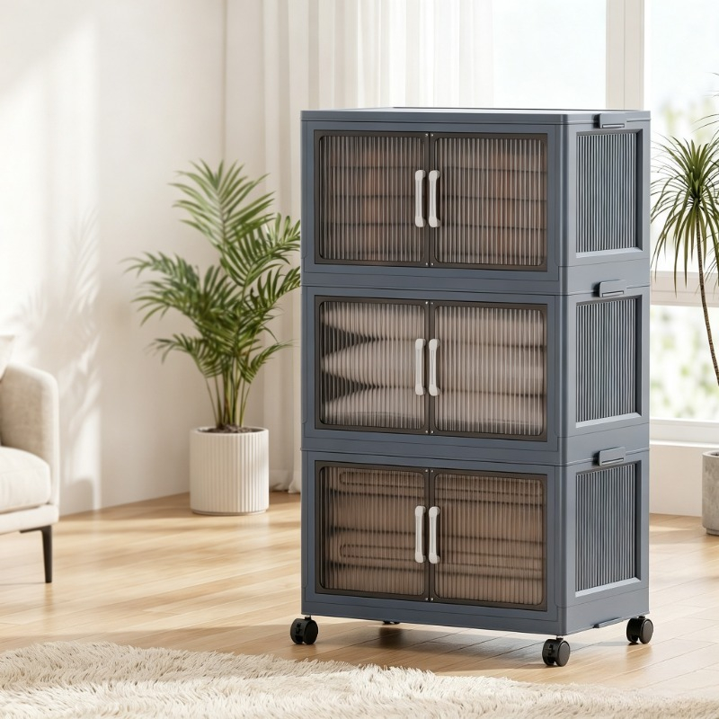 Stackable Pantry Bin - 3-stufiger faltbarer Kunststoff-Aufbewahrungsschrank mit Rollen, stapelbarer