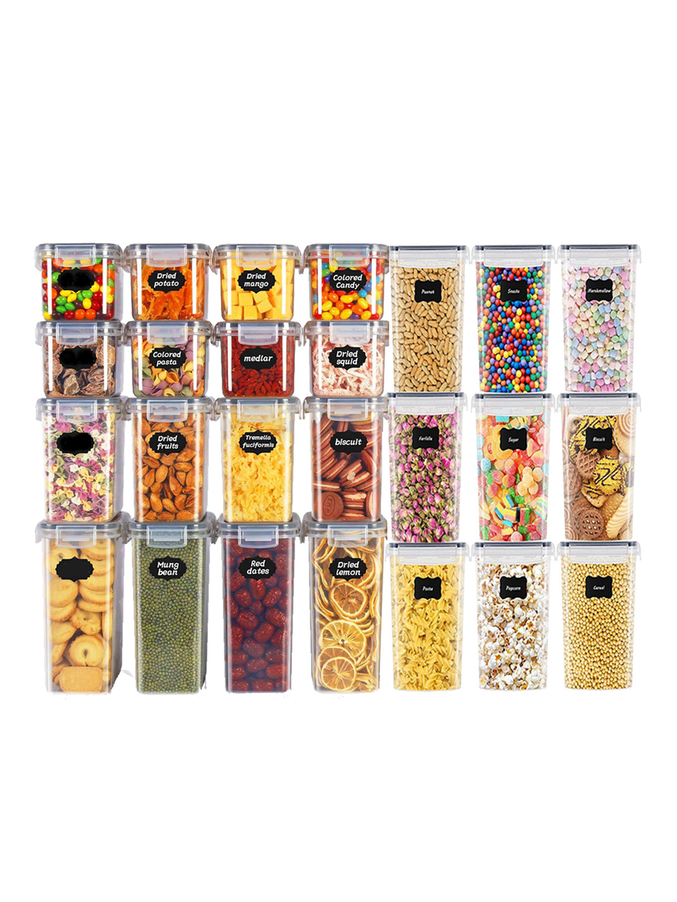 Food Storage Pantry - 48 Stück, Versiegelte Lebensmittelbehälter mit Deckeln,