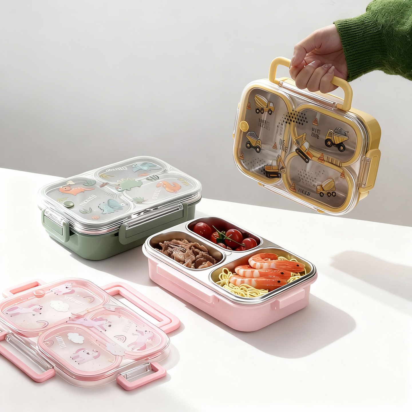 Food Storage Dividers - Große Cartoon-Lunchbox für Kinder mit Griff,