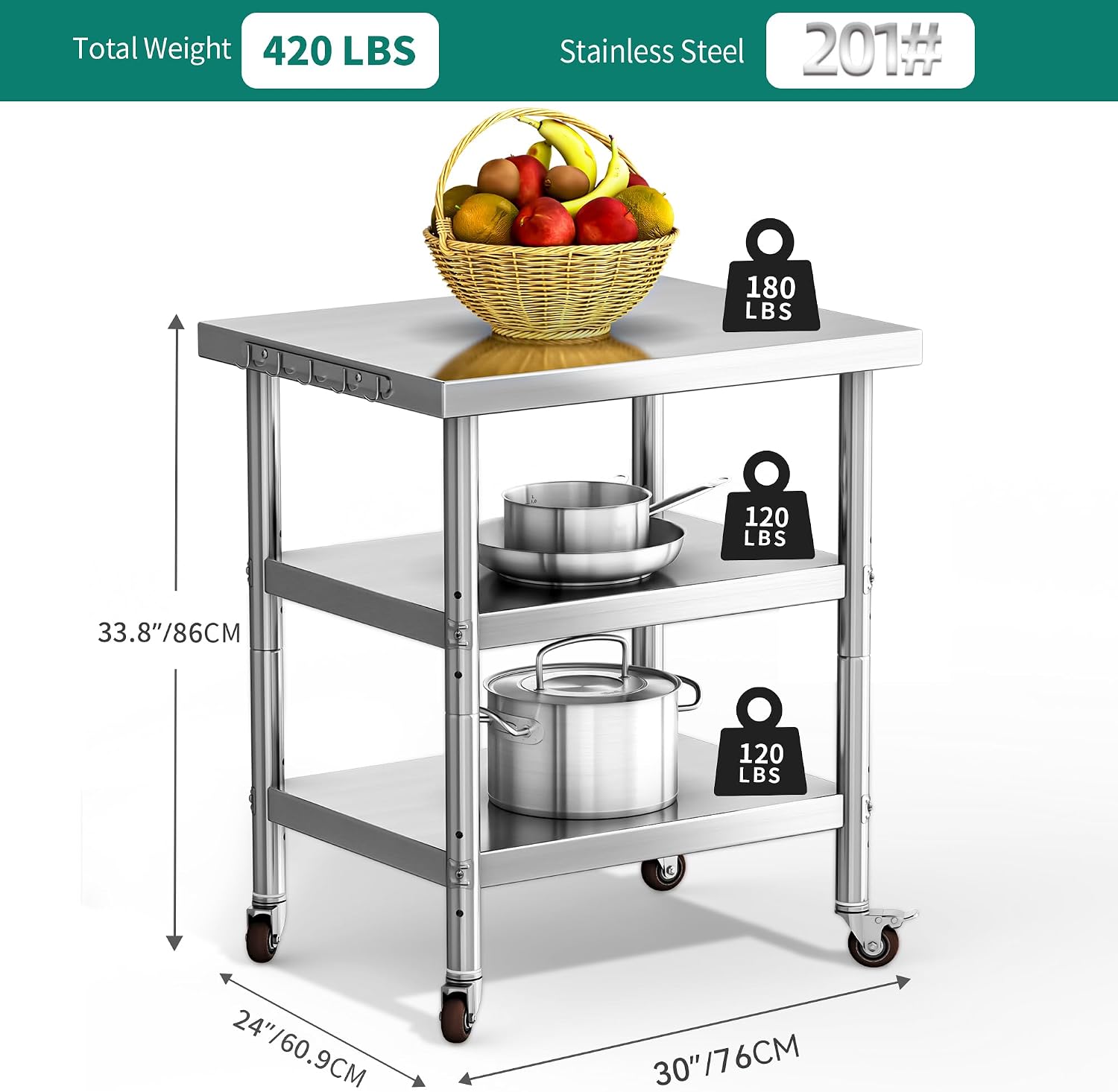 Edelstahl-Arbeitstisch für die – Food Storage On Wheels Bewertung und Preis