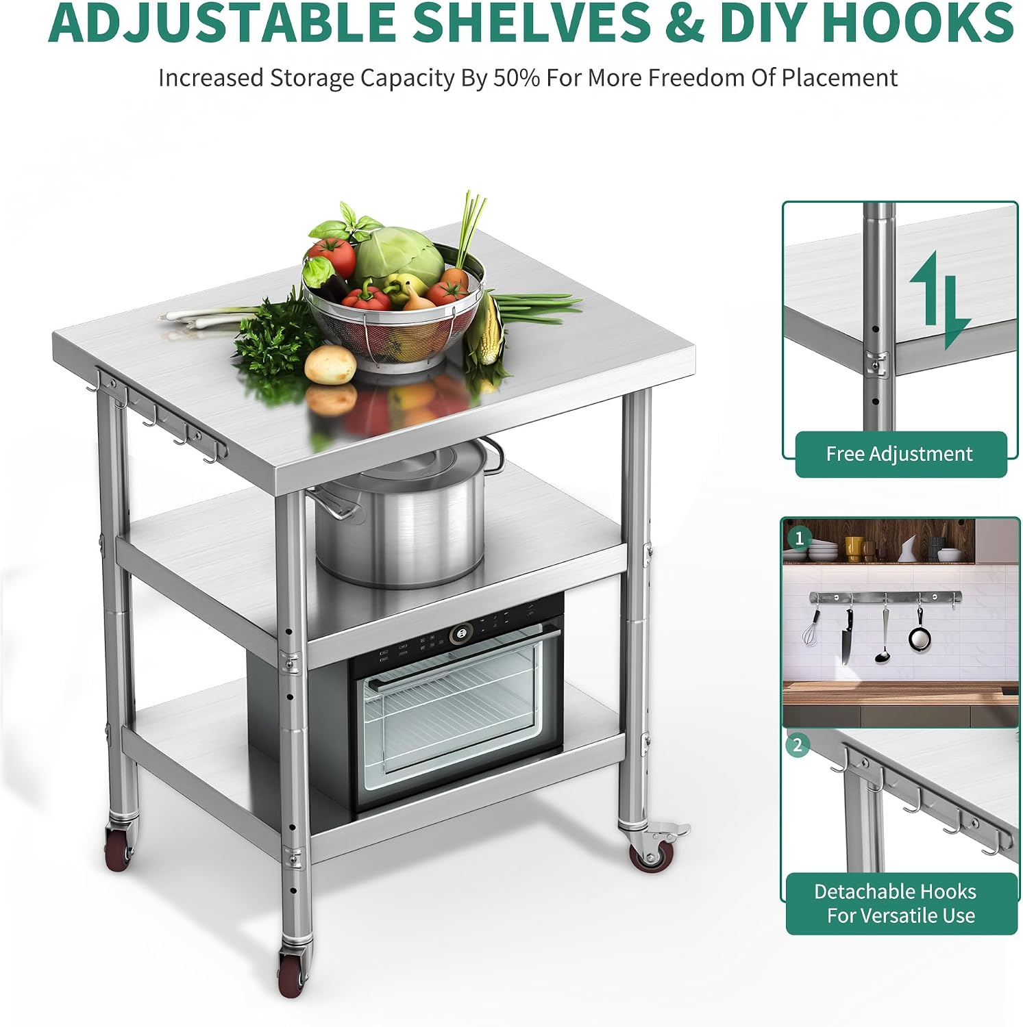 Edelstahl-Arbeitstisch für die – Food Storage On Wheels Bewertung und Preis