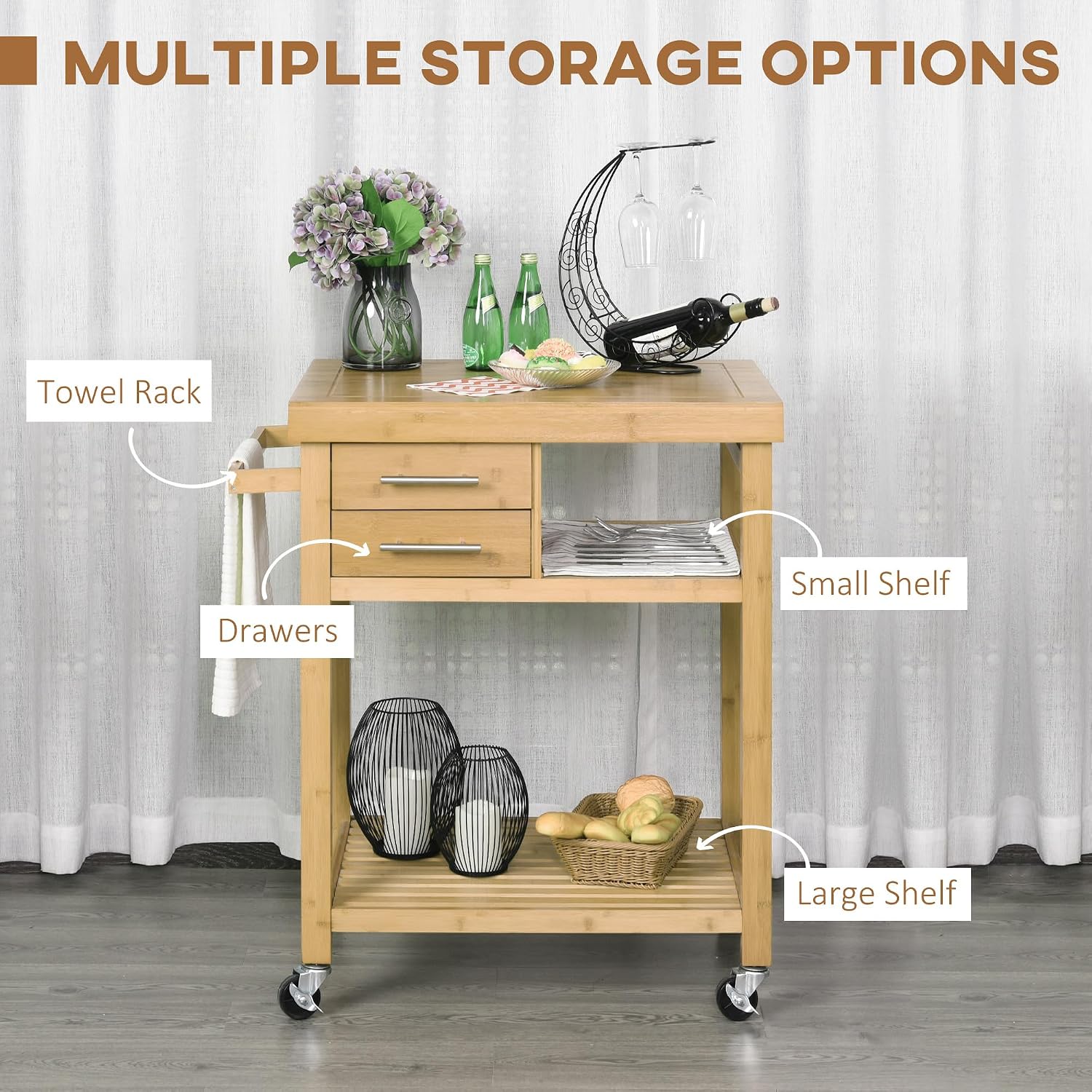 Bambus-Kücheninselwagen auf Ro – Food Storage On Wheels Bewertung und Preis